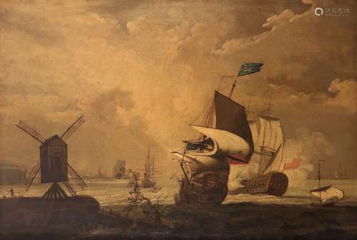 Manner of Ludolf BackhuysenAn English Man-O-War firing a salute off the coastoil on canvas85 x 123