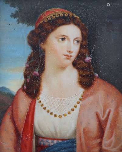 λ Continental School 19th Century Portrait miniature of a lady, half length wearing middle eastern