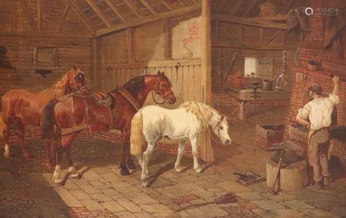 After John Frederick Herring Jr.The Blacksmith's Shop; A stable interiorA pair, both bear