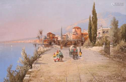 Italian School c.1900Figures on the Amalfi coastSigned indistinctlyOil on canvas52.5 x 79cm; 20½ x