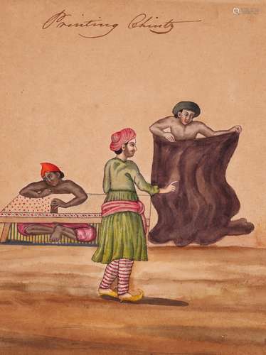 Company School, probably South Indian c.1830Depicting trades: Printing Chintz; Beating Cotton; A