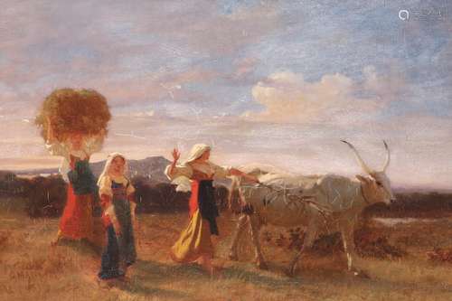 George Heming Mason (1818-1872)Women herding an oxSigned, inscribed Roma and dated 1855Oil on