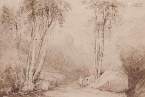 David Cox Snr. O.W.S. (1783-1859) Figures in a landscape near PenmaenmawrPencil and sepia wash15.5 x