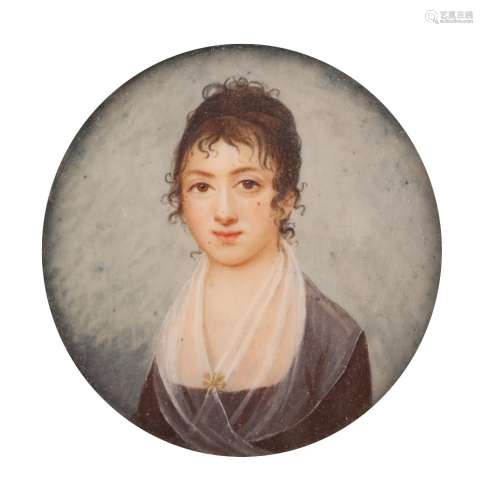 λ English School 19th CenturyPortrait miniature of a lady, head and shoulders in a brown dress and a