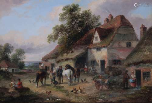 Georgina Lara (act. 1840-1880)A busy village sceneOil on canvas23 x 33cm; 9 x 13inProvenance:Woolley