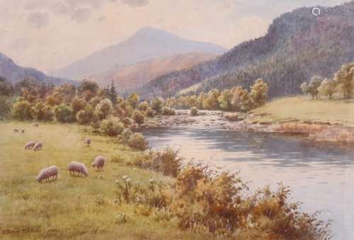 Warren Williams A.R.C.A. (1816-1918)Sheep in a highland river landscapeSignedWatercolour35 x 52.5cm;