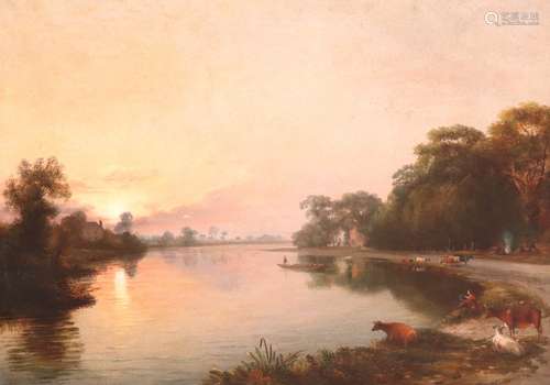 Attributed to James Bridges (1802-1865)Sunset over the Thames at Oxford, c.1840Oil on canvas49 x