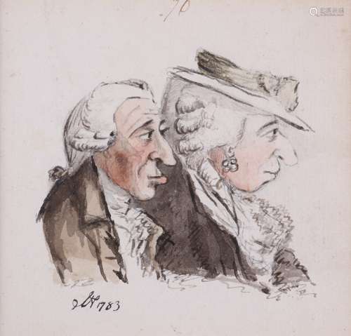 John Nixon (c.1750-1818)Caricature portrait of a lady and gentleman in profileSigned with initials