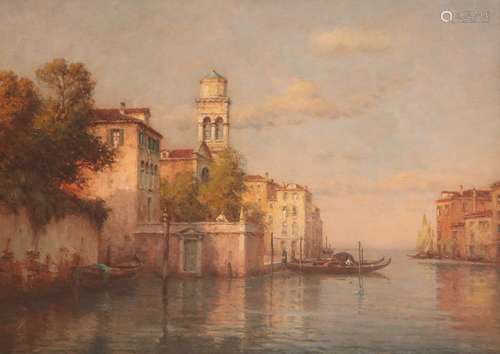 ‡Antoine Bouvard (French 1870-1956)Gondolas and yachts on a sunny Venetian canalSignedOil on