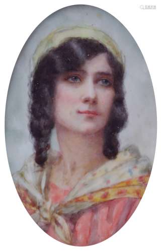 λ Continental/British School c. 1900Portrait miniature of a woman in traditional continental