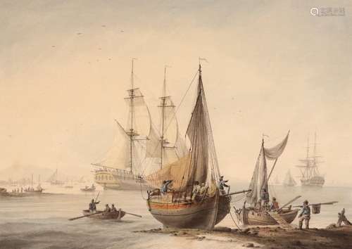 Samuel Atkins (Exh. 1778-1808)Plymouth SoundSigned, titled on label versoWatercolour28 x 39cm; 11