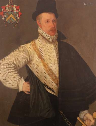 English School 16th CenturyPortrait of Richard Tomkyns (d.1605), half length wearing doublet and