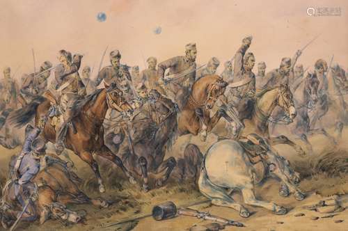 Orlando Norrie (1832-1901)A Cavalry ChargeSignedWatercolour32 x 46cm; 12½ x 18in