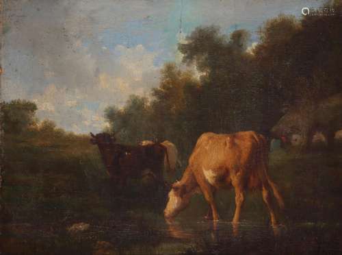 André Cortes (French 19th/20th Century)Cattle watering near a cottage; Cattle watering near shepherd