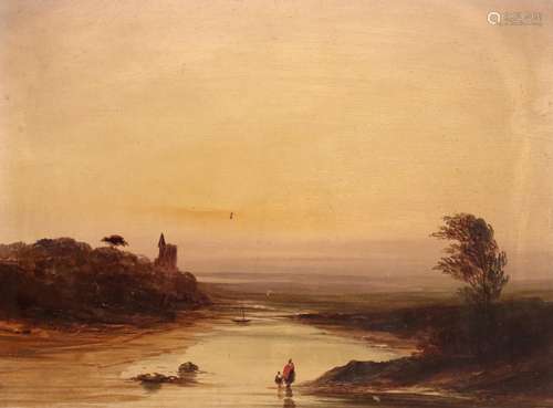 English School Early 19th centurySunset on an open estuary landscapeInscribed on a label verso Sir