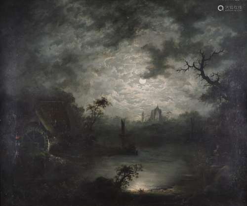 Circle of Sebastian PetherA moonlit river scene with a watermillOil on canvas63 x 76cm; 25 x 30in++