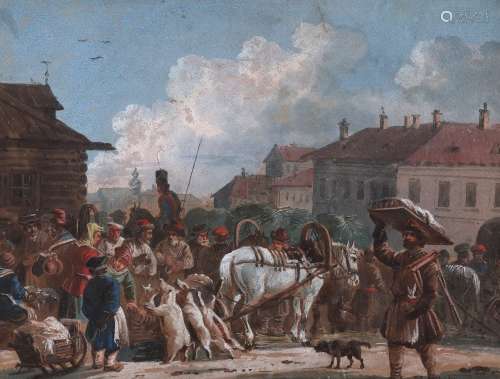 Attributed to Aleksandr Osipovich Orlovsky (Polish 1777-1832)St. Petersburg MarketInscribed verso