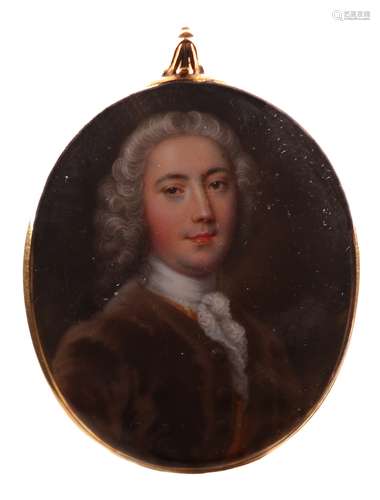 Christian Friedrich Zincke (German 1683-1767)Portrait miniature of a gentleman, almost half