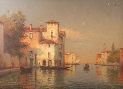 ‡Noel Georges Bouvard (French 1912-1975)Gondolas on a Venetian backwaterSignedOil on canvas48.5 x