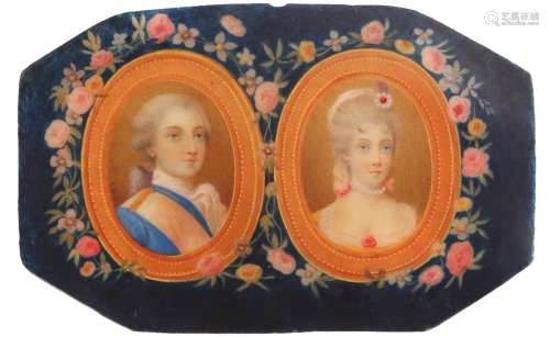 λ C.V. (c.1773)Double portrait miniature of a gentleman and a lady, head and shoulders, in painted