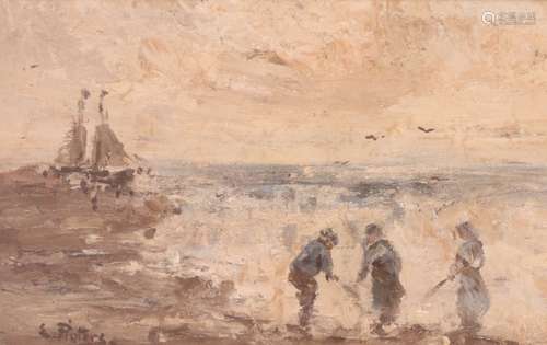 Evert Pieters (Dutch 1856-1932)Figures on a beachSigned Oil on panel19.5 x 29.5cm; 7½ x 11¾in++Panel