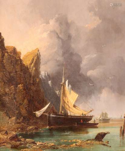 Edmund John Niemann (1813-1876)A fishing smack on a rocky coastSignedOil on canvas30.5 x 25.5cm;