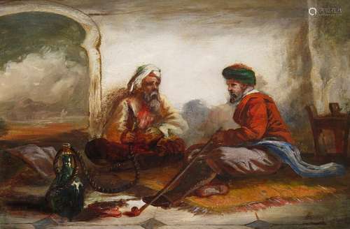 William James Muller (1812-1845)Two Eastern merchants seated on a mat, smokingSignedOil on panel31.5