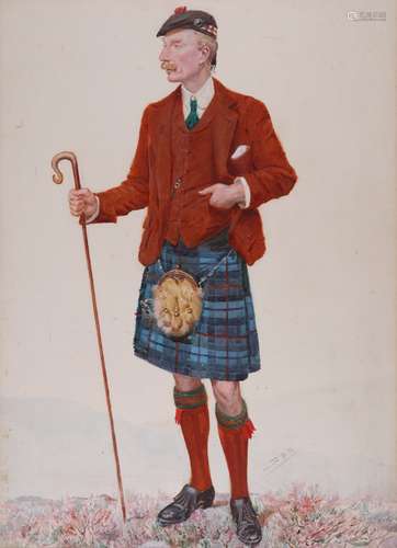 Spy, Leslie Matthew Ward (1851-1922)A Scotsman in a landscapeSignedWatercolour49 x 35cm; 19¼ x 13¾