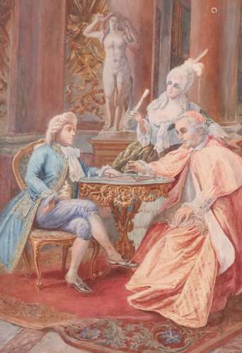 Follower of Giuseppe Signorini Cardinal and companions playing chessBears indistinct