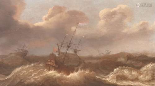 Attributed to Adriaen Van Diest (1655/6-1704) Dutch ships in rough seas Signed indistinctly to lower