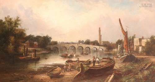 William R. Stone (c.1840-1913)Old Kew Bridge, London with barges and river boatsSignedOil on