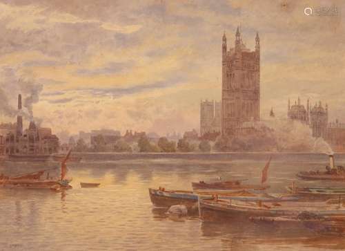 Martin Snape (1852-1930)A view across the Thames to the Houses of Parliament and Westminster