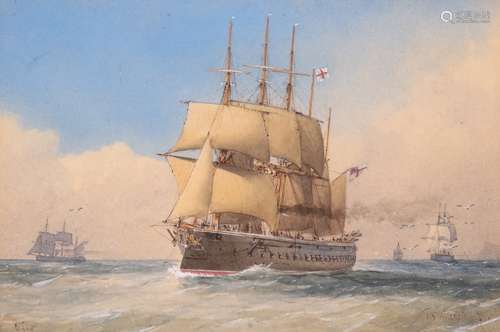 William Frederick Mitchell (1845-1914)A steam and sail ship at sea, possibly H.M.S.