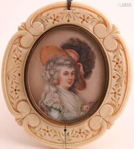 λ English School late 19th CenturyPortrait miniature of a lady in 18th Century dress, head and
