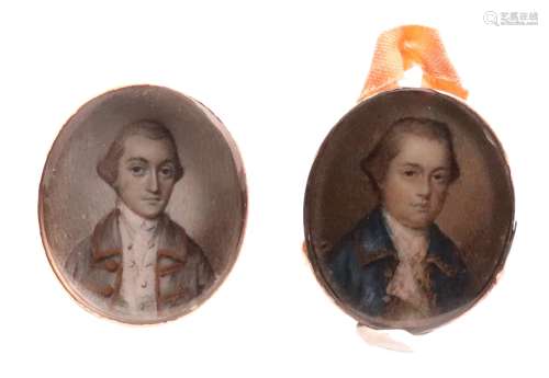 λ English School late 18th CenturyPortrait miniatures of two gentleman, both head and shoulders