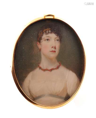 λ William John Newton (1785-1869)Portrait miniature of a lady, head and shoulders in a white dress