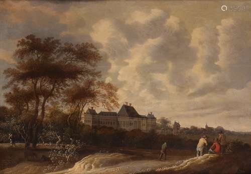 Pieter Cosyn (Dutch 1630-c.1667)A view of Castle Ryswijk with figuresSigned P CosinOil on panel 38.5