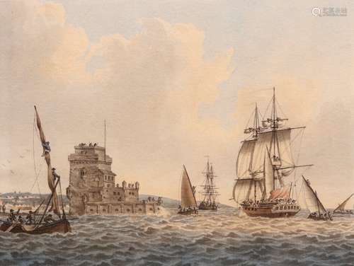 John Cleveley the Younger (1747-1786)Shipping in the Tagus off Belém Tower, PortugalPen, ink and