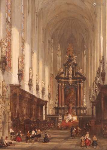 David Roberts R.A. (1796-1864)The interior of St. Paul's, AntwerpSigned and dated 1859Oil on panel51