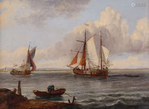 Circle of Charles Martin Powell (1775-1824)Dutch shipping off the coastOil on panel16.5 x 24cm; 6½ x