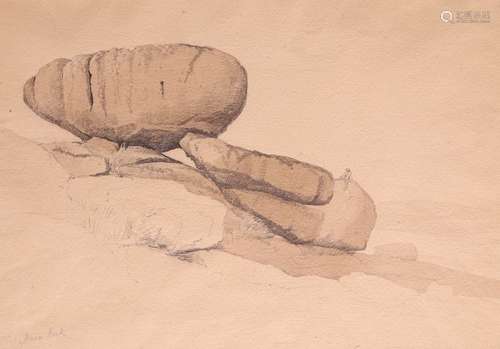 Samuel Prout (1783-1852)Maen Rock, CornwallInscribed Maen RockPencil and wash on buff paper29 x 41.