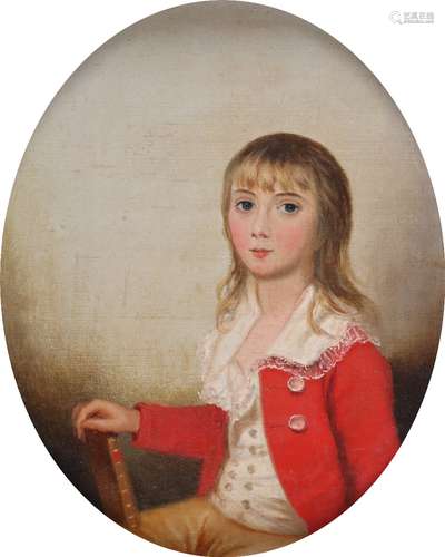 Thomas Peat (c.1791-1831)Portrait of a young boy, seated, holding a bookOil on canvas, oval28 x