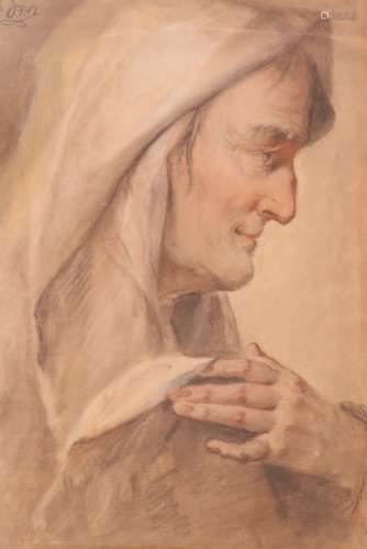 D.R.N. (19th Century)Study of a draped figure in profileSigned with initialsColoured chalks42 x 28.