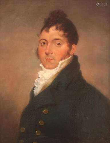 French School early 19th Century Portrait of a gentleman, head and shoulders, wearing a blue