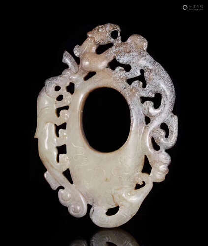 A HETIAN JADE CARVED PHOENIX&DRAGON PENDANT