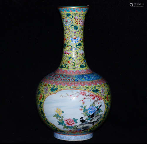 A FAMILLE ROSE GILD WRAPPED LOTUS PATTERN VASE