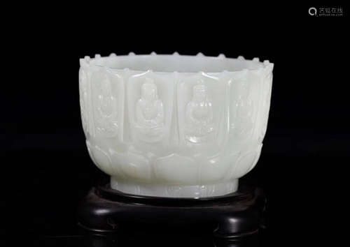 A HETIAN JADE CARVED LOTUS PATTERN BOWL