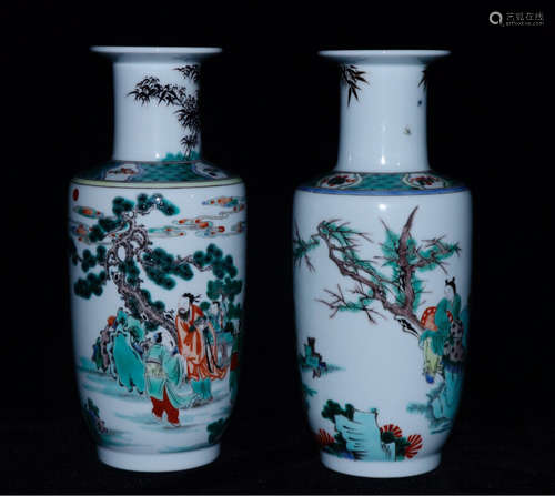 PAIR FAMILLE ROSE FIGURE PATTERN VASES