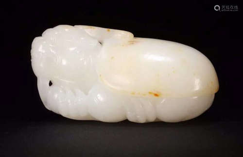 A HETIAN WHITE JADE CARVED DRAGON TURTLE PENDANT