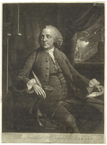 B. Franklin of Philadelphia L.L.D., F.R.S. [London]: Chamberlin, [after 1762]. FRANKLIN, BENJAMIN. 1706-1790. CHAMBERLIN, MASON, artist.